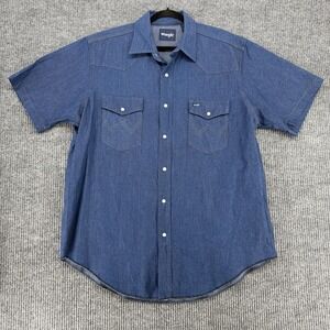 Wrangler Cowboy Cut Denim Western Shirt Men's XL Pearl Snap Short Sleeve Work